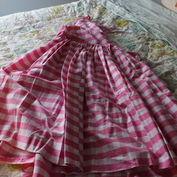 Unique Vintage Pink Gingham Midi Dress - Picture 5 of 7